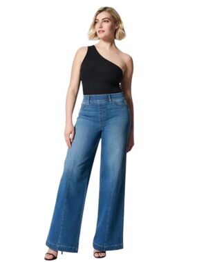 SPANX Wide Leg Flare Jeans in Medium Blue
